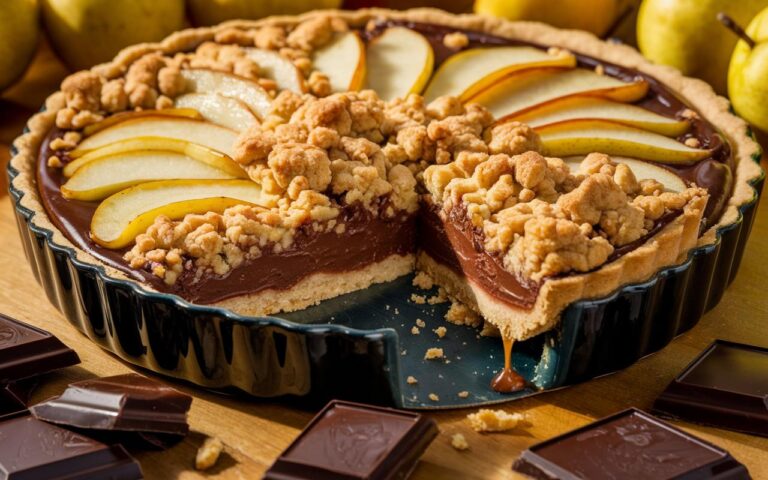 Una pasta croccante, pere morbide, cioccolato fondente: questo crumble express di Lignac è un puro momento di piacere